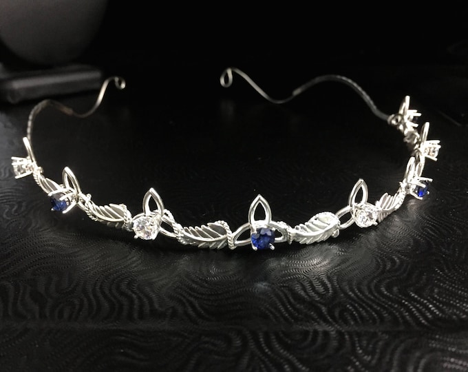 Sterling Silver Celtic Wedding Tiara: Sapphire & Cubic Zirconia Gemstone Circlet