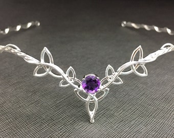 Amethyst Wedding Circlet: Sterling Silver Celtic Bridal Tiara, Fantasy Wedding, Irish Bridal