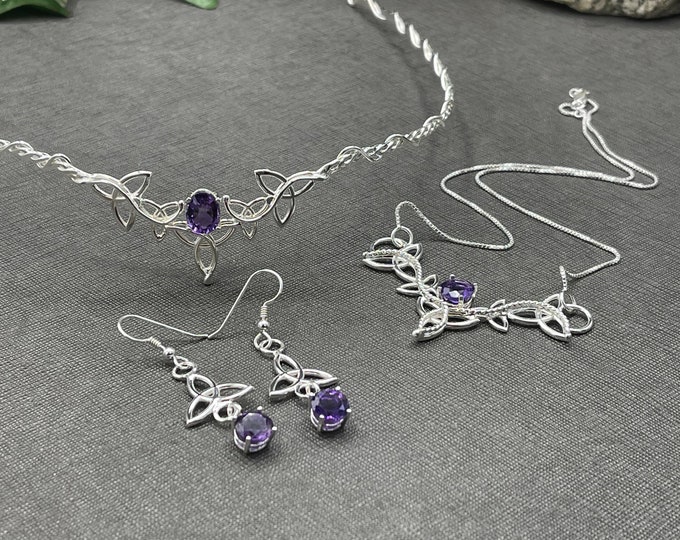 Sterling Silver Celtic Knot Wedding Jewelry Set: Tiara, Necklace & Earrings