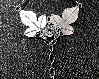Handmade Sterling Silver Elvish Leaf Botanical Woodland Necklace 8mm Emerald Gemstone, Gifts For Her, Nature Wedding, Fairy Leaf Jewelry