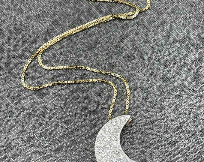 Stevie Nicks Inspired Handmade Crescent Moon Necklace 18 Inch Chain, Handmade Gemstone Crescent Moons, Stevie Nicks Style