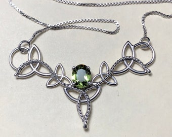 Celtic Knot Emerald Sapphire Peridot Necklace in Sterling Silver, Scottish Necklace, Artisan Handmade Neck Jewelry, Pictish, Irish Designs