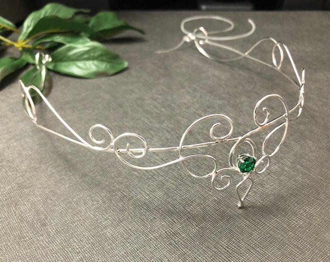 Elvish Sterling Silver Gemstone Tiara: Bridal Circlet Hair Jewelry, Fantasy Wedding Diadem, Gifts For Her