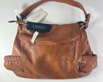 Le Meil Brown Faux Leather Purse 15x10x6” Hand Bag Shoulder Strap VEGAN - New