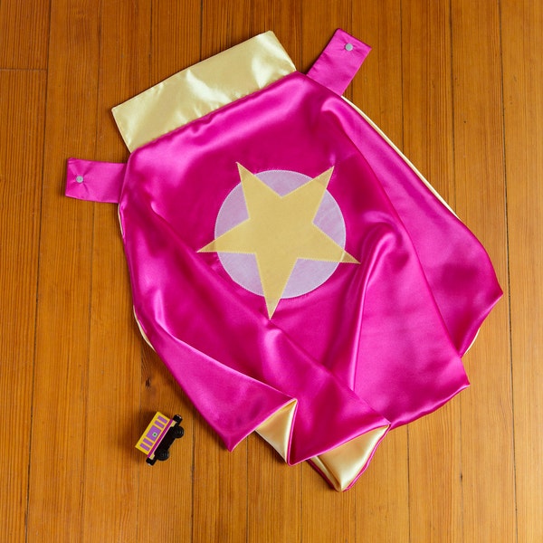 Girl Superhero Cape by Little Hero Capes - Hot Pink and Yellow - Star Design