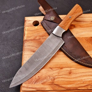 Hand Forged Damascus Steel Chef knife Anniversary & Birthday Gift for men, Handmade personalized kitchen Knives With Sheath Gift for men USA