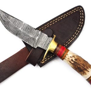 Handmade Damascus Steel Skinner Knife, Hand Forged Hunting Knives, camping Knives, Bushcraft knife, Damascus Knives Birthday Gift for men