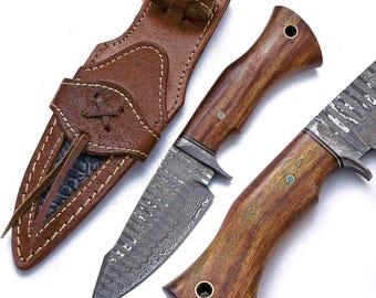 Hand Forged Damascus Steel Skinner Knife: Handmade Hunting Camping Knife