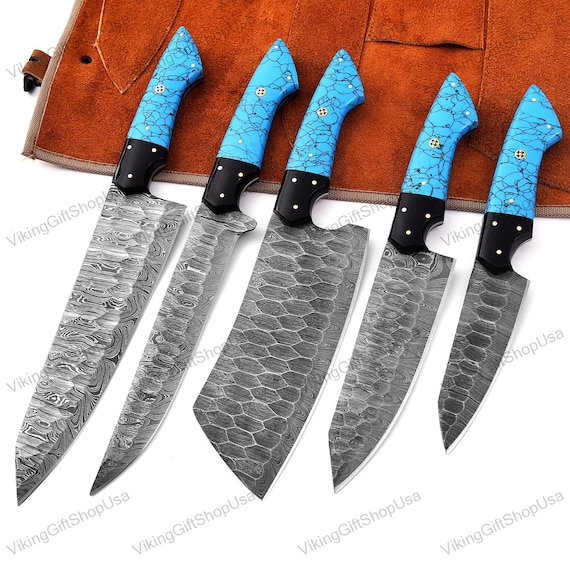 Damascus Steel Chef Set, Hand Forged Damascus Chef Set, Handmade Damascus Kitchen Knife, Birthday Gift, Anniversary Gift, Christmas Gift USA