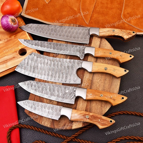 Damascus Steel Chef Set, Hand forged Damascus Chef Set, Damascus Chef Knife, Handmade Damascus Steel BBQ Knife Set Gift MEN