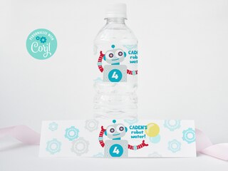 Adesivos Para Garrafas Robot Party - 20 Unidades Impermeáveis | Decoração Festa Infantil