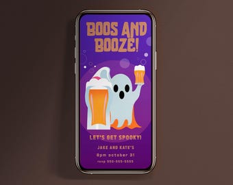 Boos and Booze bewerkbare Halloween-feestuitnodiging, INSTANT DOWNLOAD