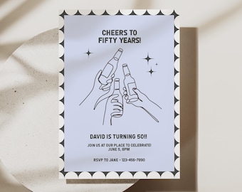 Milestone Birthday Invitation | Cheers Theme, Modern Vibe (Instant Download)