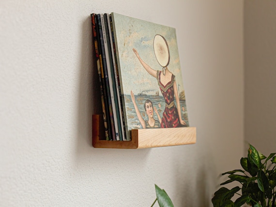 Handcrafted Hardwood Vinyl Record Shelf: Walnut, Maple, Cherry Display Wall Decor