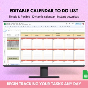 To Do List Template | Task Tracker Editable To Do List Calendar Google Sheets Template Digital Spreadsheet Minimalist Planner Productivity