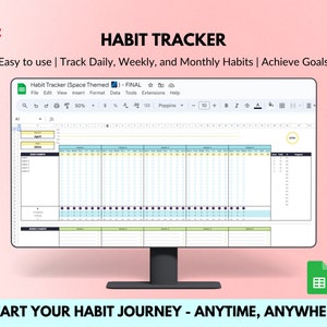 Habit Tracker Spreadsheet Google Sheets Template | Daily Habit Weekly Habit Monthly Habit Goal Tracker Routine Tracker Digital Habit