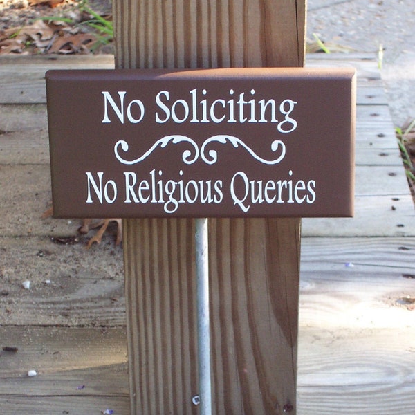 No Soliciting No Religious Queries Wood Vinyl House Yard Stake Sign Outdoor Garden Decor Private Property Security Brown Porch Wall Decor
