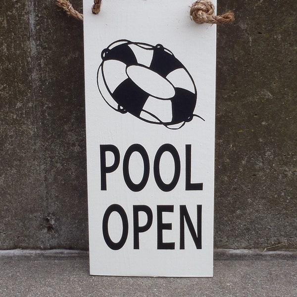 Swimming Pool Open Closed Wood Vinyl Sign for Backyard Front Door