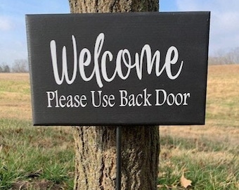 Yard Stake Decor Welcome Signs Please Use Side Door Entry Door Directional Plaque Wood Vinyl Sign Entry Porch for Homes Offices and Business