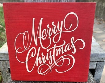 Merry Christmas Tier Tray Signs Decorative Wood Vinyl Signs For Display In Kitchen Living Room Mantel Bedroom or ad to a Centerpiece