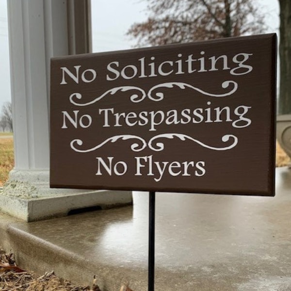 No Soliciting for Yard with Stake No Trespassing No Flyers Decorative Garden Porch Sign for Home Business Office Wooden Vinyl Signage Decor
