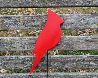 Cardinal Red Bird Decorative Pick for Centerpieces or Planters or Floral Bouquets Winter Seasonal Holiday Decor Handmade Wood Bird Cutout