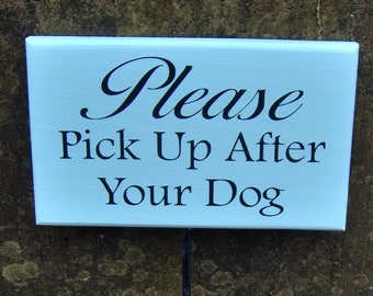 Please Pick Up After Dog Sign with Stake Front Yard Curb Your Dog Sign Landscape No Poop Outdoor Lawn Decor Homes Business Wood Vinyl Signs