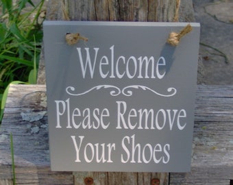 Welcome Please Remove Shoes Sign Wood Sign Decor Vinyl Home Office Door Hanger Message Family Visitor Take Off Shoes Once Inside Home Decor