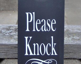 Please Knock Signs Wood Sign Vinyl Door Knob Hanger Health Wellness Sign Home Office Sign Business Sign Door Sign Entry Sign Office Supplies