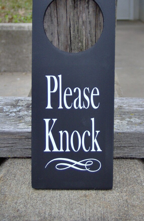 Please Knock Signs Wood Sign Vinyl Door Knob Hanger Health Wellness Sign Home Office Sign Business Sign Door Sign Entry Sign Office Supplies