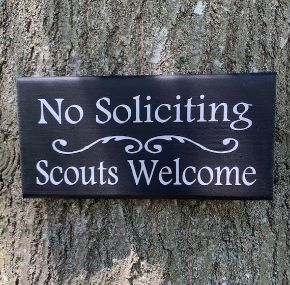 No Soliciting Scouts Welcome Wood Vinyl Sign Do Not Disturb Unless a Scout Everyday Entry Door or Wall Hanging Decor Items