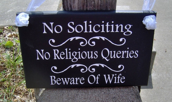 No Soliciting No Religious Queries Beware of Wife Front Door Hanger Outdoor Sign Entry Porch Decor Wall Hanging for Home Wood Vinyl Signs