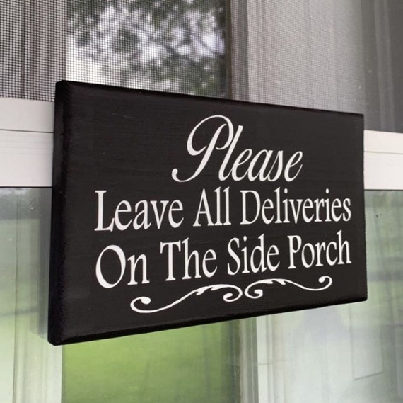 Delivery Package Signs For Front Door Please Leave Deliveries Directional Signage Wood Vinyl Plaque for Homes and Business Parcel Deliver