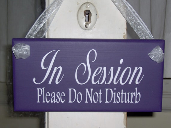 In Session Sign Please Do Not Disturb Purple Wood Vinyl Plaque Whimsical Cottage Style Design Door Home Business Office Supply Decor Salon