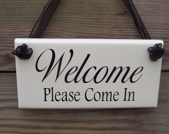 Welcome Please Come In Wood Signs Vinyl Words Office Supplies Business Sign Front Door Hanger Wall Hanging Porch Sign Farmhouse Wall Decor