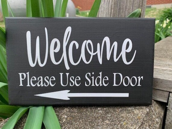 Wooden Welcome Signs with Please Use Door Custom Wood Directional Sign Options for Outdoor Walls or Doors for Business or Home Accent Decor