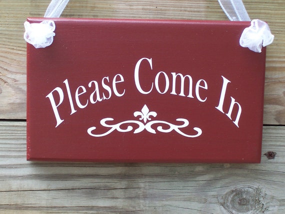 Please Come In Signs Door Decor Alternative Open Welcome Sign for Business Office Supplies Decorative Door Hanger Wood Vinyl Sign
