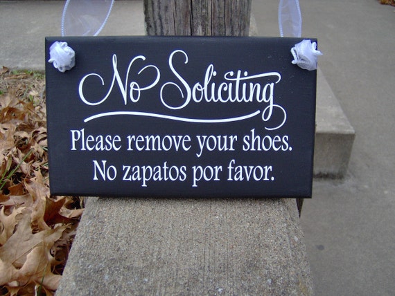 Sign Wood No Soliciting Please Remove Shoes No Zapatos Por Favor Vinyl English Spanish Home Decor Party Sign Plaque Wall Hanging Door Sign