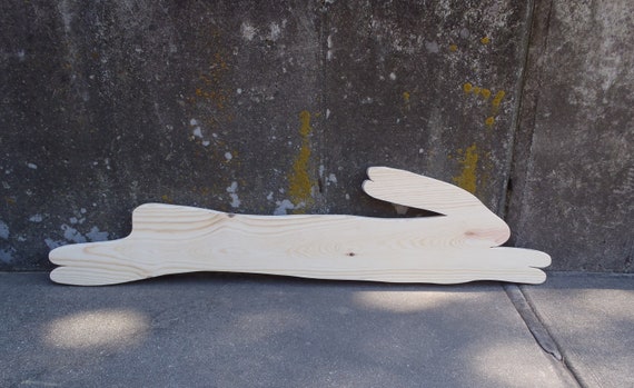 Bunny Rabbit Leaping Cutout Shape Unfinished Wooden Spring Home Wall Hanging Rustic Wooden Rabbit