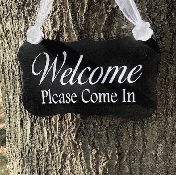 Welcome Entry Please Come In Sign Wood Vinyl Signage for Home or Business Inviting Welcoming Decorative Signs for Entrance Doors or Walls