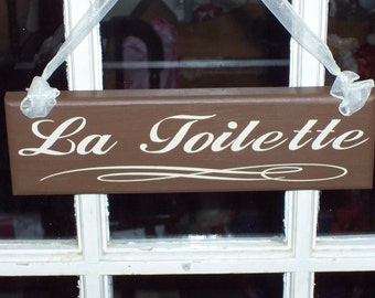 La Toilette Bathroom Wood Vinyl Door Sign Restroom Powder Room Washroom Door or Wall Hanger Sign French Country Decor Home Decoration