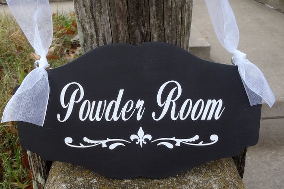 Powder Room Door Sign for Homes or Business with Fleur De Lis French Country Bathroom Door Decorative Interior Door Decor Wood Vinyl Signs