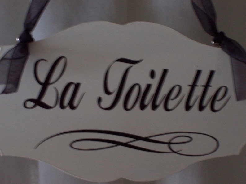 La Toilette Sign for Door in French Country Cottage Chic Style for Bathroom Powder Room Restroom Home or Business Direction Wood Vinyl Sign image 4