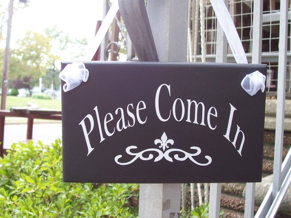 Please Come In Wood Vinyl Sign Open Welcome Sign Office Supply Business Sign Invitation Door Hanger Entryway Office Decor Store Shop Sign