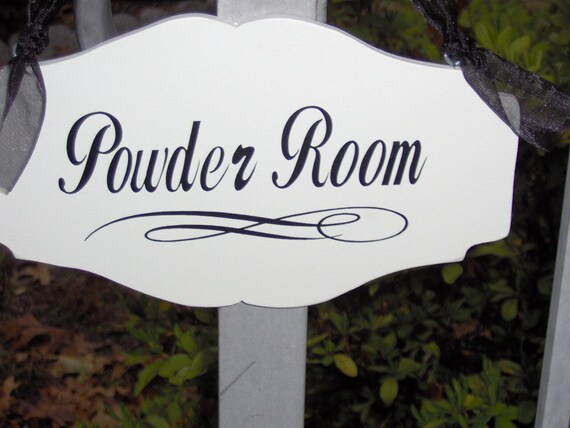 Powder Room Sign for Bathroom Door Decor or Wall Hanging for Home Hallway Directional Sign Cottage Style Household Decor Wood Vinyl Signs