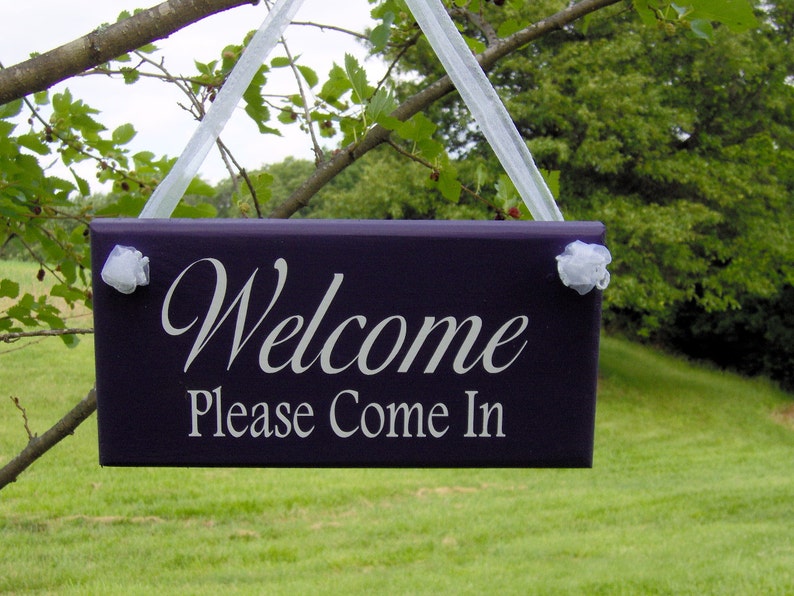 Welcome Please Come In Wood Vinyl Welcome Sign Home Business Etsy
