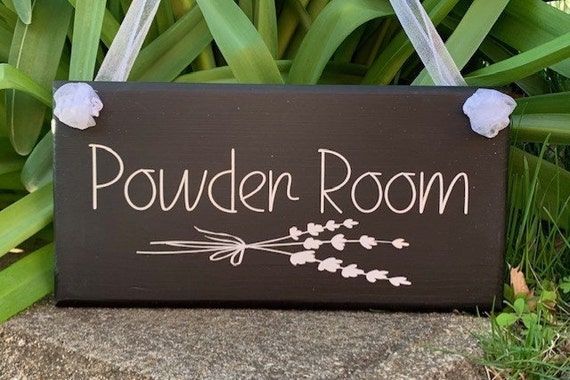 Decor for a Bathroom Powder Room Sign with Decorative Lavender Directional Signage Interior of Home or Business Office for Door or Wall Art