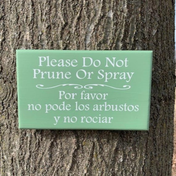 Please Do Not Prune or Spray in English and Spanish Wood Vinyl Yard Signs for Avid Gardener Lawn Care Bilingual Decorative Wood Vinyl Decor