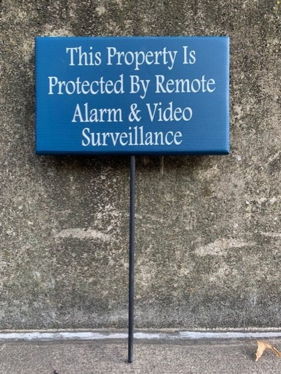 Alarm Video Surveillance Private Property Signs with Stake Wood Vinyl Yard Sign for Homes or Businesses Front Landscape Lawn Display Plaque