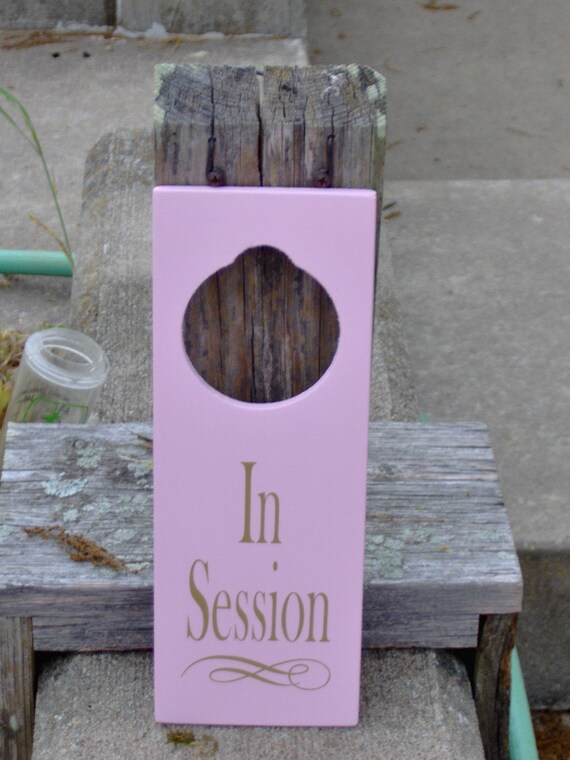 In Session Sign Door Knob Hanger Wood Vinyl Pink Home Office Supply Spa Salon Massage Therapy Health Wellness New Business Signage Decor